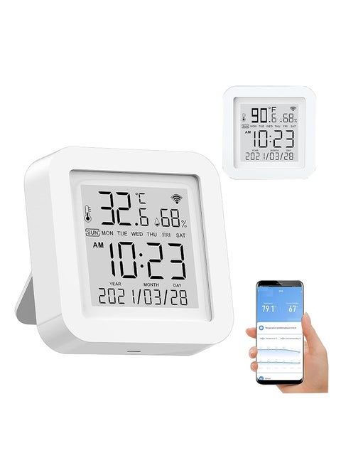 Smart WiFi Temperature and Humidity Monitor:TUYA Wireless Temperature and Humidity Sensor with APP Notification Reminder, WiFi Thermometer Hygrometer for Home Pets Garage, Compatible with Alexa