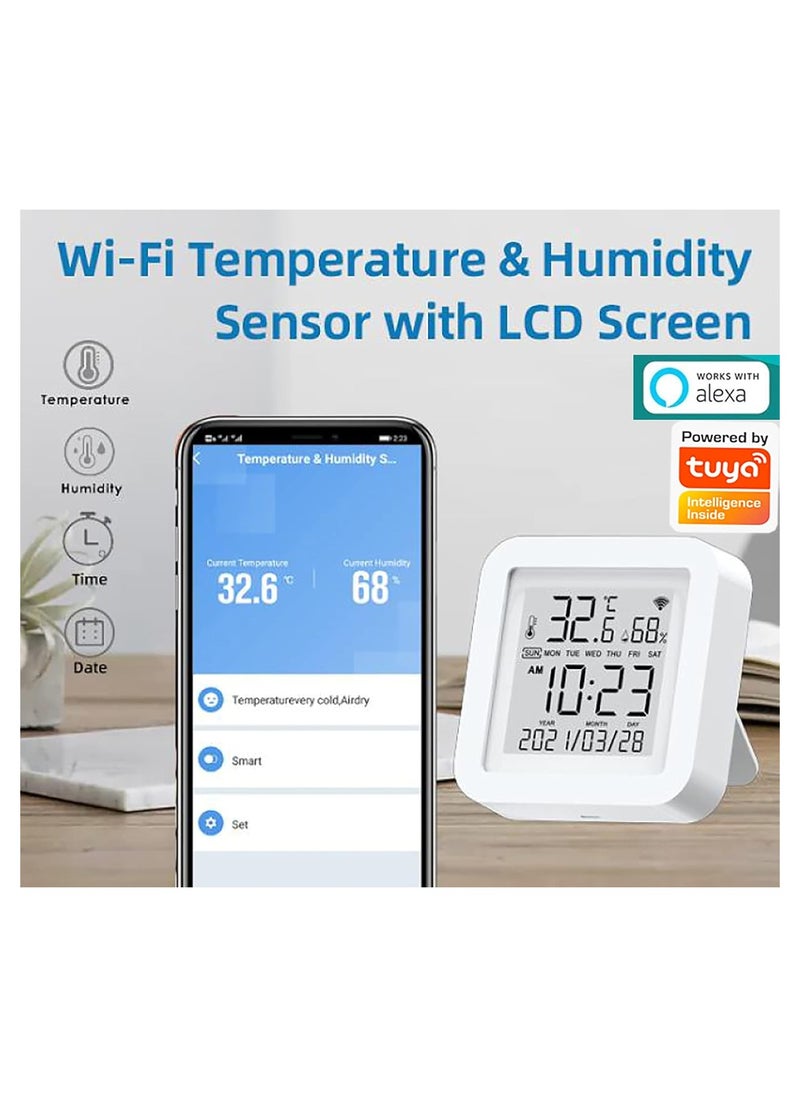 Smart WiFi Temperature and Humidity Monitor:TUYA Wireless Temperature and Humidity Sensor with APP Notification Reminder, WiFi Thermometer Hygrometer for Home Pets Garage, Compatible with Alexa