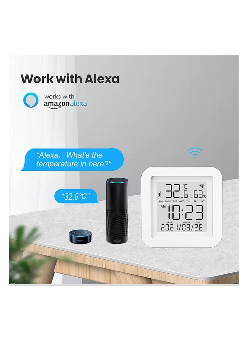 Smart WiFi Temperature and Humidity Monitor:TUYA Wireless Temperature and Humidity Sensor with APP Notification Reminder, WiFi Thermometer Hygrometer for Home Pets Garage, Compatible with Alexa