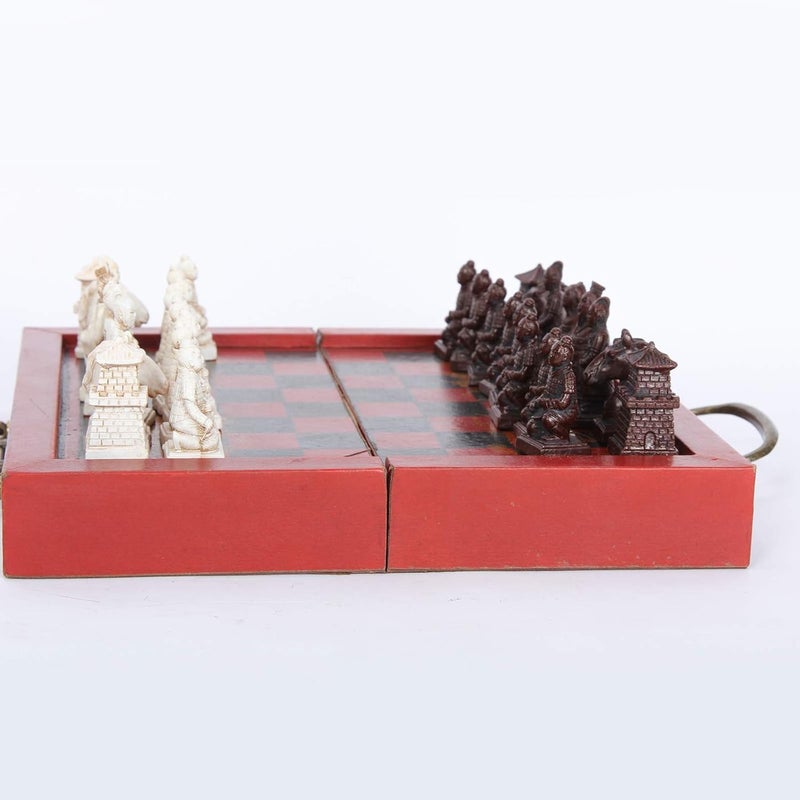 klarako Chinese Xi'an Terracotta Warriors Antique Chess Set 8"x8" Folding Chessboard Handmade Carved Unique Vintage Collectible Board Game - Image 5