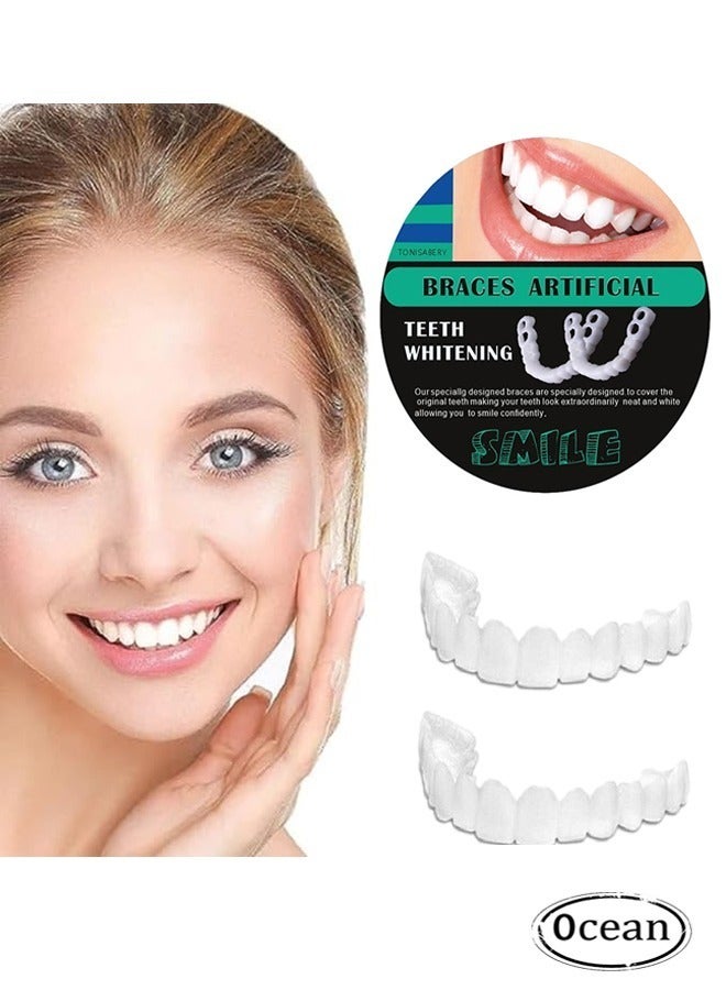 Ocean Instant Veneers Dentures, Dental Veneers for Temporary Tooth Repair Upper and Lower Jaw, Cosmetic Veneers Teeth Temporary Fake Teeth Smile Teeth Veneers, Nature and Comfortable, for Men Women Adult  - Image 1