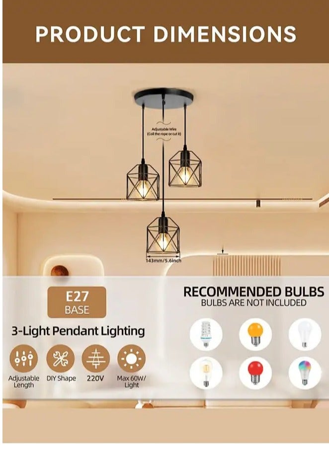 Sumkyle Hanging Pendant Lights Vintage Lights Ceiling Lamp for Kitchen Dining Room Bulbs Include 3 Lights - Image 5