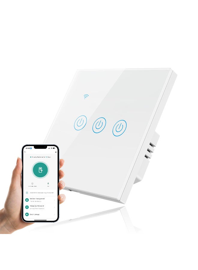Smart WiFi Wall Light Switch, No Neutral Wire Required, No Hub Required, Compatible with and Google Home, APP Remote Control, Timing Function, Voice Control (3 Gang, White) - Image 1