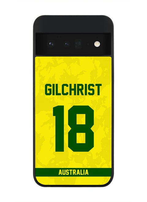 Rugged Black Edge Case for Google Pixel 6 Pro 5G, Slim fit Soft Case Flexible thin Cover - Player Name - Adam Gilchrist, Jersey Number- 18