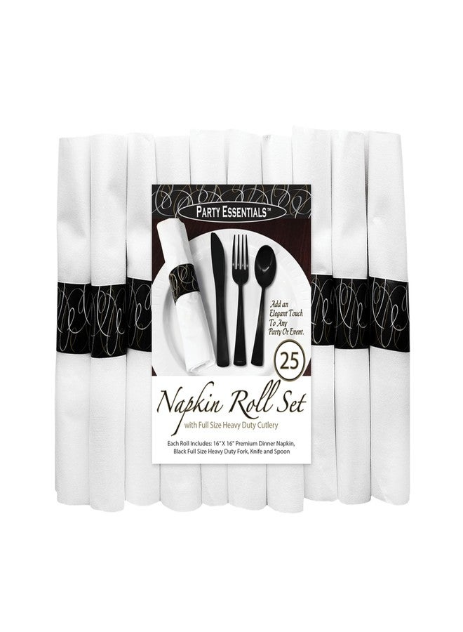 Party Essentials مجموعة أدوات المائدة الفضية القابلة للتصرف الأساسية للحفلات، مجموعة أدوات مائدة بلاستيكية مغلفة مع مناديل، ملاعق/شوكة/سكاكين سوداء، 25 وحدة - Image 5