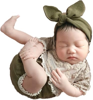 CUTEBBPHOTO CUTEBBPHOTO Newborn Baby Girl Photography Props Newborn Photoshoot Romper Outfits Bodysuit & Hat & Floral Headband  - Image 1