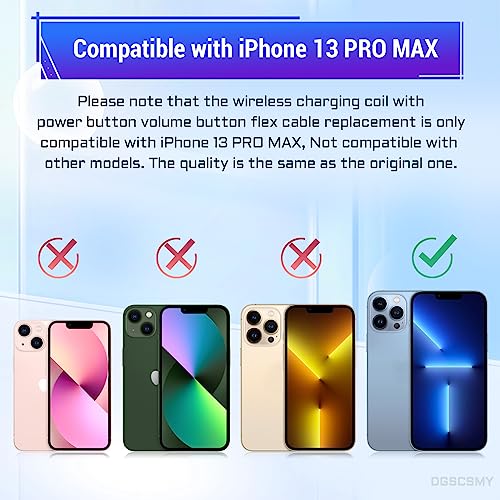DGSCSMY for iPhone 13 PRO MAX Power Volume Button NFC Chip Wireless Charging Charger Panel Coil Replacement OEM On/Off Switch Control Silent Mute Key Repair Fix Tools Kit A2641 A2643 A2644 A2645 A2484 - Image 3