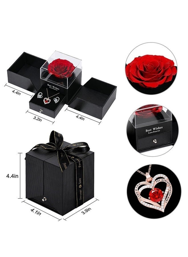 كيلا مجموعة هدايا من الزهور المحفوظة، وردة حمراء أبدية مع قلادة وأقراط، هدية مثالية للأم، الابنة، الصديقة، الزوجة في ذكرى الزواج أو عيد الميلاد - Image 4