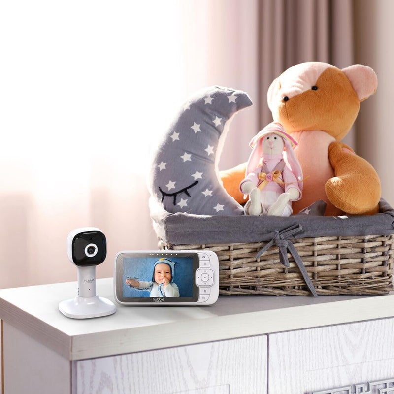 Hubble Connected Nursery Pal Cloud Smart Connected, Wi-Fi Enabled Baby Monitor with 5-Inch HD Color Parent Unit Viewer, Soothing Sounds and White Noise, 7-Color Night Light, Wall Mount, White - Image 4