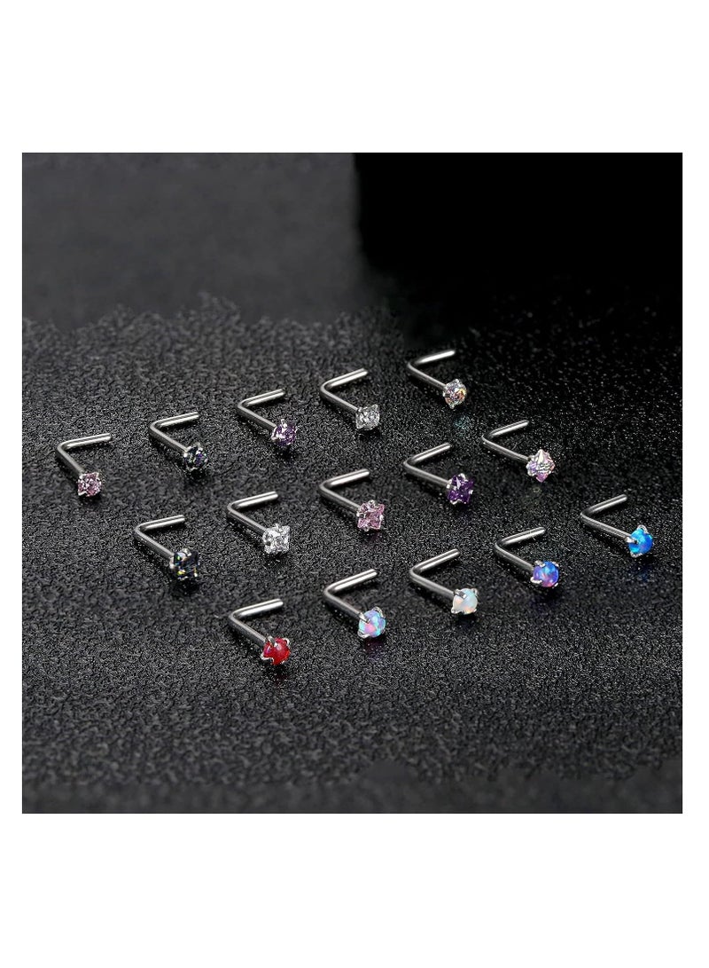 SYOSI 20G Titanium Nose Studs Set - Elegant Opal CZ L-Shaped Nose Rings for Women's Nostril Piercing Jewelry (12 PCS) - Image 5