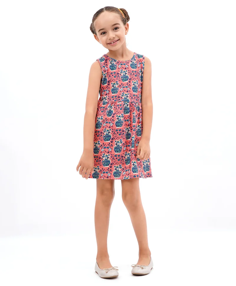 Primo Gino Primo Gino Sleeveless Frock Digital Print - Pink