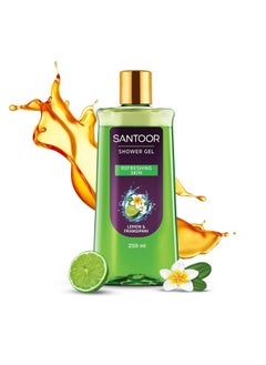 Santoor Refreshing Shower Gel With Natural Lemon & Frangipani Extracts For Men & Women For Soft And Fresh Skin Suitable For All Skin Types No Parabens No Silicones 250Ml  - Image 1