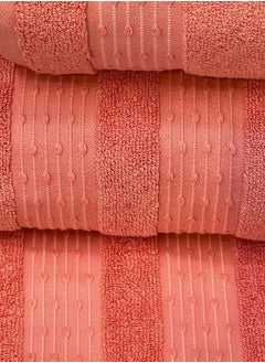 White Rose 3 Pcs Luxurious And Soft Beach Towel Set 600GSM Bath Sheet (80x160cm) Bath Towel (70x140cm) Face Towel (50x90cm) Set Of 3 - Peach  - Image 4