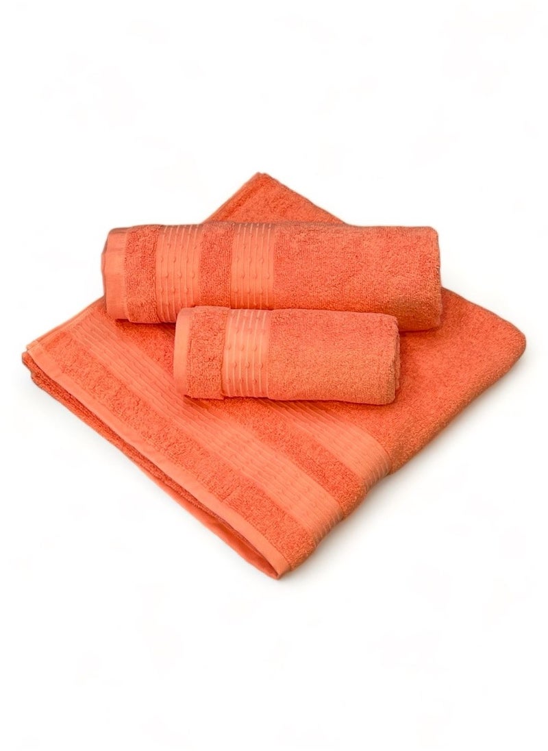 White Rose 3 Pcs Luxurious And Soft Beach Towel Set 600GSM Bath Sheet (80x160cm) Bath Towel (70x140cm) Face Towel (50x90cm) Set Of 3 - Peach  - Image 3