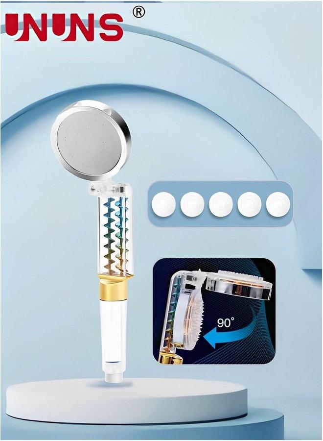 UNUNS Shower Head Clear,Handheld Clamshell Filter For Removes Chlorine And Harmful Pollutants,Double High Pressure Handheld Set With 5 Filters,Massage Back,Handheld - Image 2