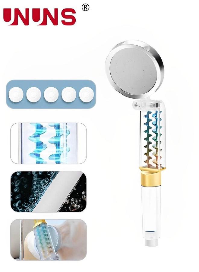 UNUNS Shower Head Clear,Handheld Clamshell Filter For Removes Chlorine And Harmful Pollutants,Double High Pressure Handheld Set With 5 Filters,Massage Back,Handheld - Image 1