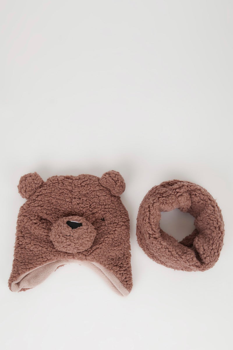 ديفاكتو طقم بيبي بناتي قطيفة على شكل دب - قطعتين - Image 1