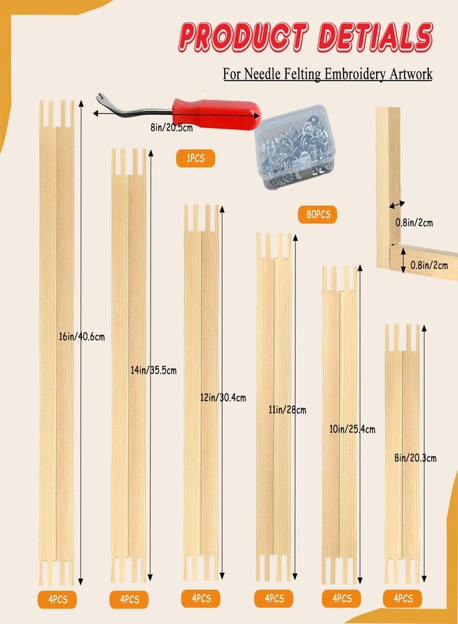 Yeeyeah 16 Pcs 8 Sets Stretcher Bars for Needlework 6 Sizes Wooden Canvas Stretcher Bars with 80 Thumb Tacks and Tacks Remover for Needlepoint Embroidery Stitch Frame Set Bundle with Crafts - Image 2