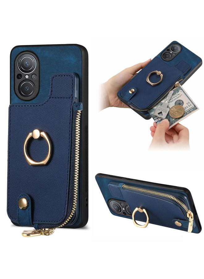 زبون جراب لهاتف Huawei nova 9 SE مع حلقة جلدية متقاطعة وسحاب عمودي ومحفظة خلفية للهاتف - Image 1