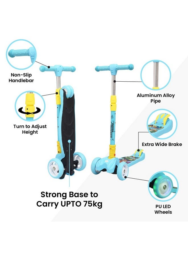 أر فور رابيت سكوتر R for Rabbit Road Runner للأطفال من سن 3 إلى 14 عامًا، ارتفاع قابل للتعديل، قابل للطي، عجلات LED PU وسعة وزن 75 كجم مع فرامل (أزرق) - Image 3