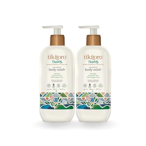 Tikitoro Teens Nourishing Body Wash 100% Vegan with Moringa, Fuji Green Tea, Pink Dragon Fruit Extract Cleanses, Nourishes Skin with No Parabens & Sulphates, All Skin Types (Age: 11+) (300 ml x 2) - Image 1