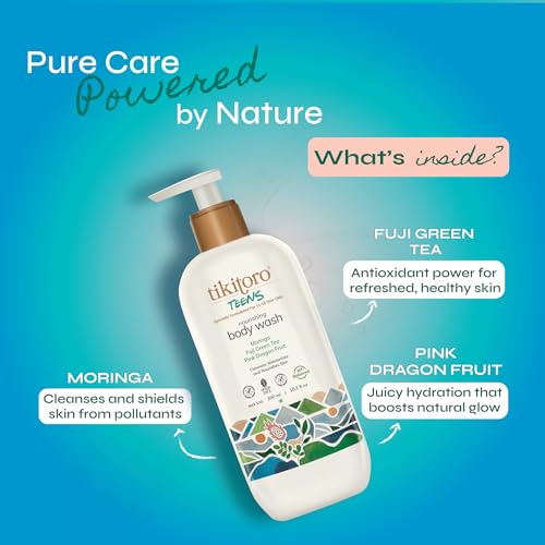 Tikitoro Teens Nourishing Body Wash 100% Vegan with Moringa, Fuji Green Tea, Pink Dragon Fruit Extract Cleanses, Nourishes Skin with No Parabens & Sulphates, All Skin Types (Age: 11+) (300 ml x 2) - Image 4
