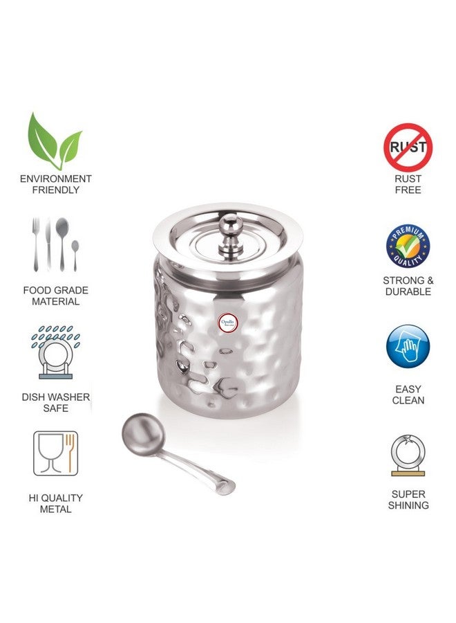 Opullo Stainless Steel Ghee Pot with Spoon | Oil Containers For Kitchen | Ghee Container with Spoon 1000 Ml Hammered Finish - Image 5
