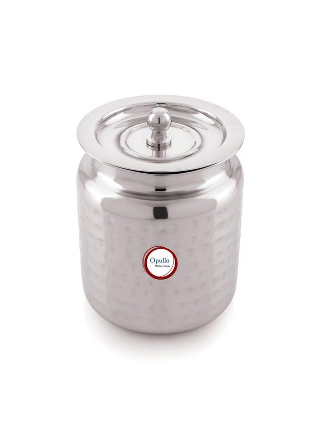 Opullo Stainless Steel Ghee Pot with Spoon | Oil Containers For Kitchen | Ghee Container with Spoon 1000 Ml Hammered Finish - Image 3
