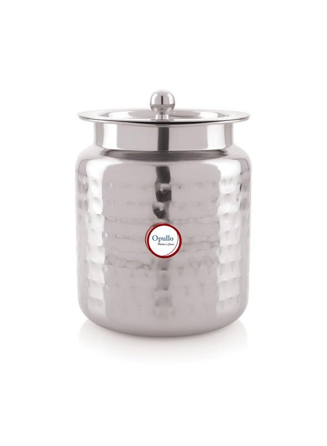 Opullo Stainless Steel Ghee Pot with Spoon | Oil Containers For Kitchen | Ghee Container with Spoon 1000 Ml Hammered Finish - Image 2