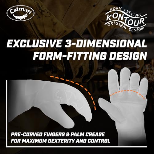 Caiman Premium Goat Grain TIG/Multi-Task Welding Gloves, Split Cowhide Back, 4-Inch Extended Cuff, White/Gold, Medium (1540-4) - Image 3