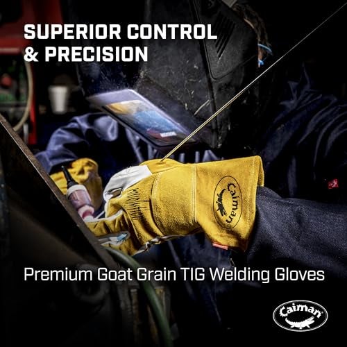 Caiman Premium Goat Grain TIG/Multi-Task Welding Gloves, Split Cowhide Back, 4-Inch Extended Cuff, White/Gold, Medium (1540-4) - Image 4