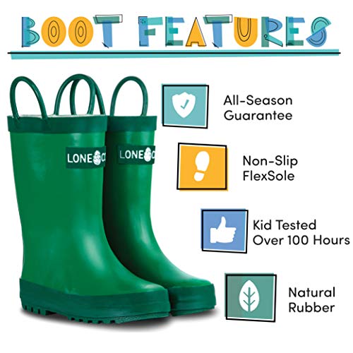LONECONE Lone Cone Rain Boots with Easy-On Handles in Solid Colors for Boys and Girls, Play-Proof Flexible Rubber, Durable Non-Slip Treads, Kid-Friendly for Hours of Joy - Grassy Green, 5 Toddler - Image 2