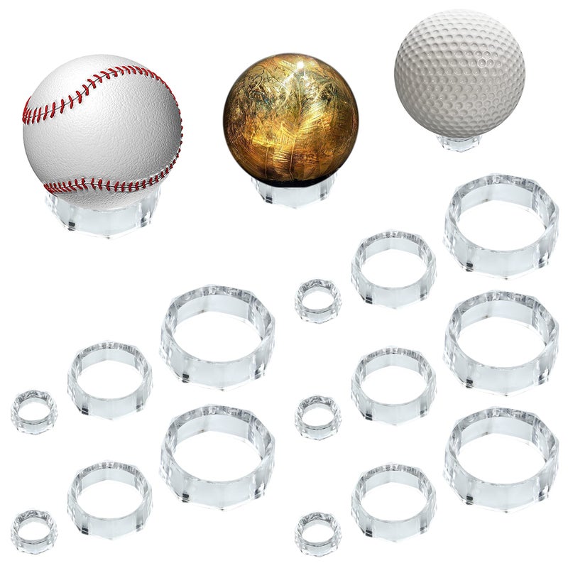 TERDEWE 18PCS Octagons Baseball Display StandSpheres HolderClear Baseball RingSphere StandRound Display Stand for Golf BallBaseball Softball Tennis Ball Spheres Marbles Small Medium Large 