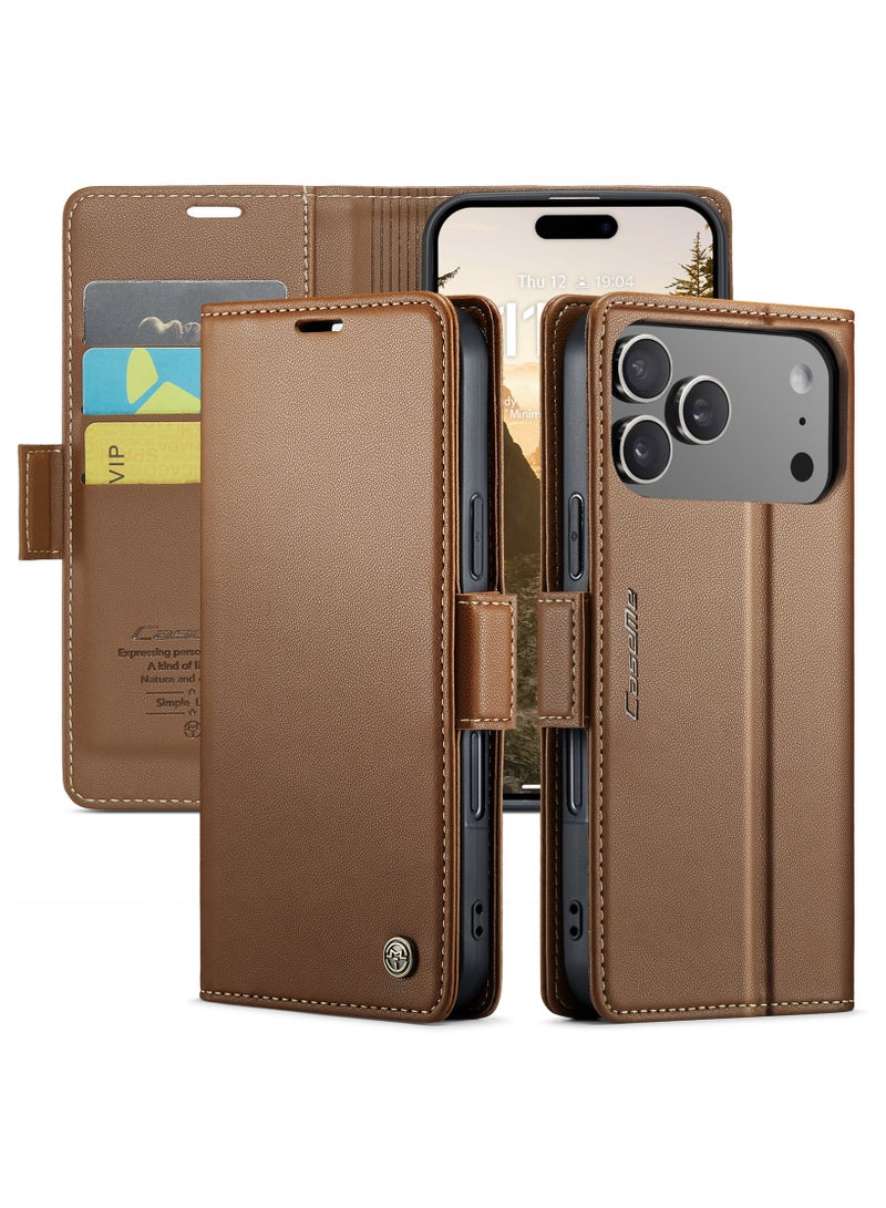 CaseMe Phone Case Luxury PU Leather Design Anti Fingerprint 023 Flip Cover Card Slot Holder Cover For IPhone 17 Pro Max (Brown) - Image 3