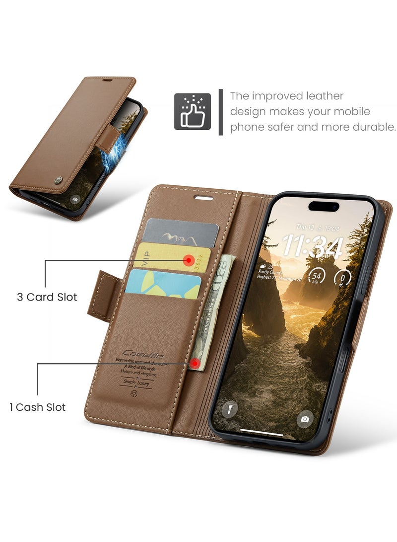 CaseMe Phone Case Luxury PU Leather Design Anti Fingerprint 023 Flip Cover Card Slot Holder Cover For IPhone 17 Pro Max (Brown) - Image 5