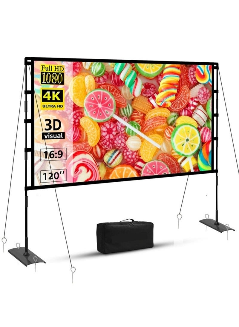 XiuWoo 120inch Portable Projector Screen and Stand 16:9 4K HD Projections Screen with Carry Bag for Indoor Outdoor Home Theater Backyard Cinema Camping  - Image 1