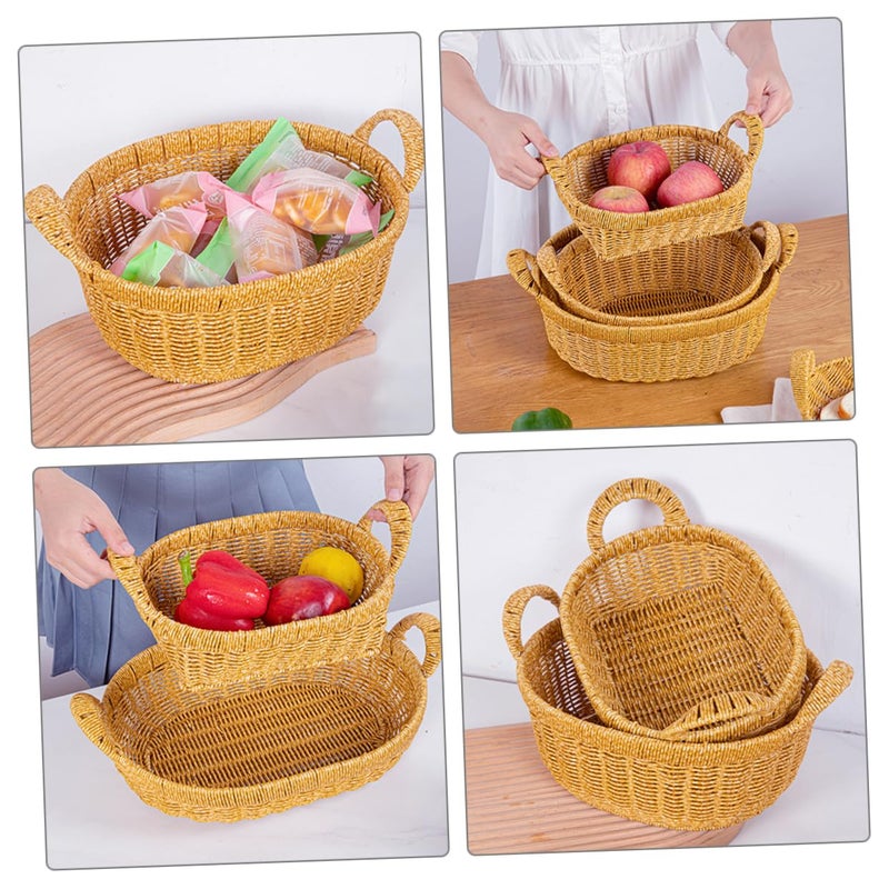 Large Capacity Woven Plastic Basket Double Handles For Fruit Bread Storage Picnic Serving Tray Home Kitchen Decor - Image 5
