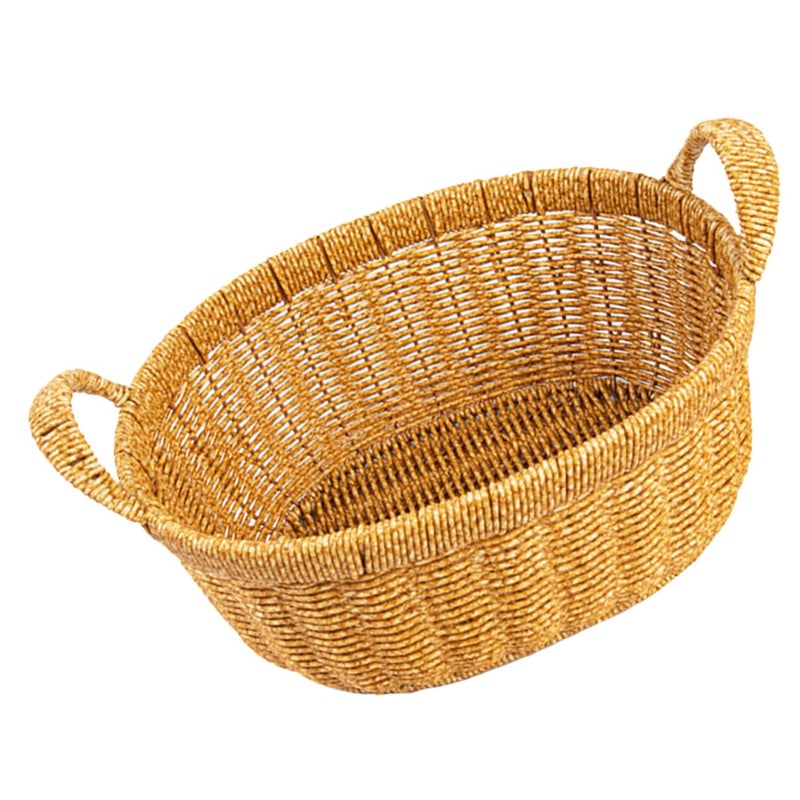 Large Capacity Woven Plastic Basket Double Handles For Fruit Bread Storage Picnic Serving Tray Home Kitchen Decor - Image 2