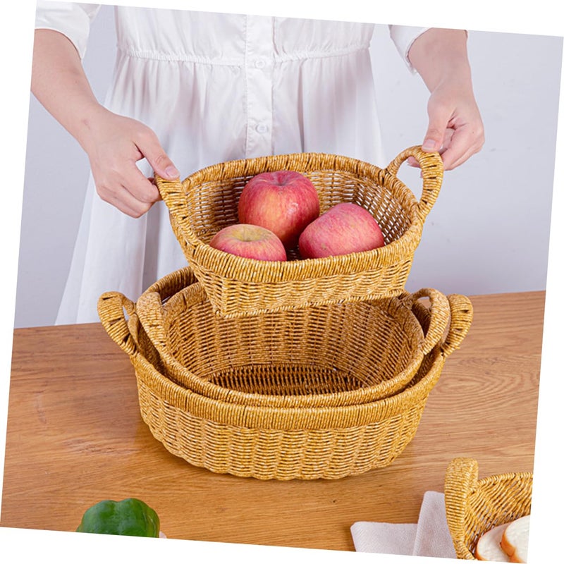 Large Capacity Woven Plastic Basket Double Handles For Fruit Bread Storage Picnic Serving Tray Home Kitchen Decor - Image 4
