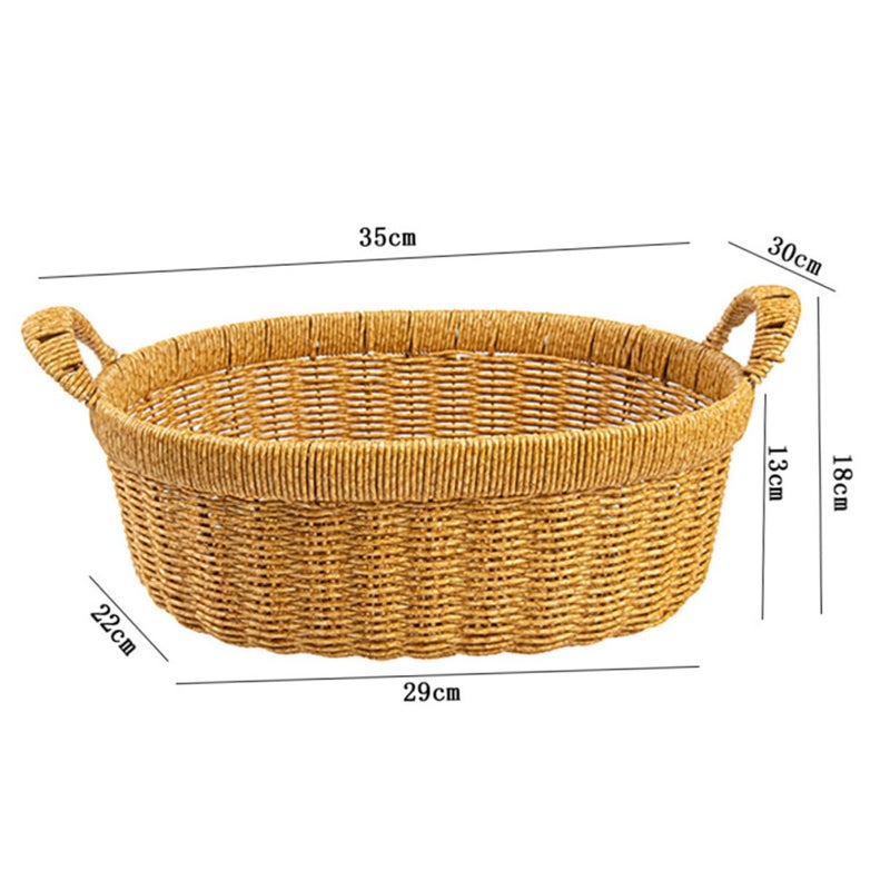 Large Capacity Woven Plastic Basket Double Handles For Fruit Bread Storage Picnic Serving Tray Home Kitchen Decor - Image 3