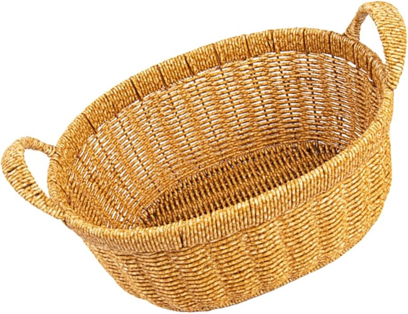 Large Capacity Woven Plastic Basket Double Handles For Fruit Bread Storage Picnic Serving Tray Home Kitchen Decor - Image 1