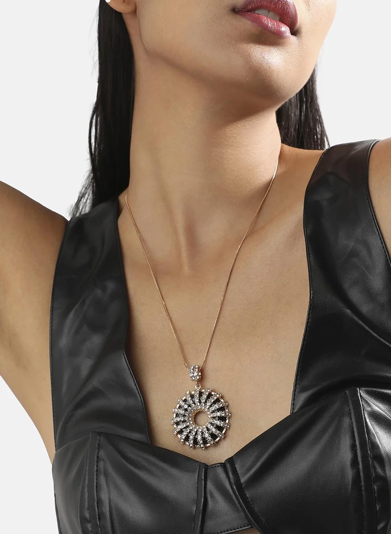 سوهي قلادة بقلادة على شكل زهرة كريستال - أسود كربوني