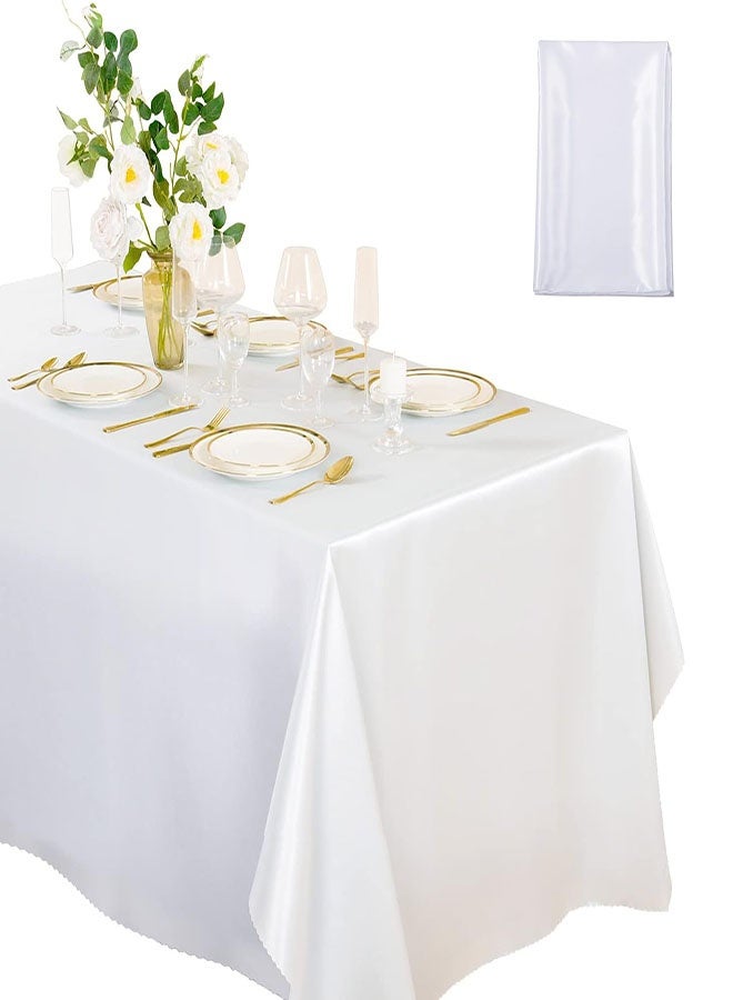 مفرش طاولة من الساتان، 145 × 220 سم، قابل للغسل، مستطيل الشكل، لامع، قماش ناعم، مفرش طاولة، زخرفة مكتبية من الحرير اللامع لأي احتفال، حفلة، حفل زفاف، مطبخ لتناول الطعام، (أبيض) - Image 1