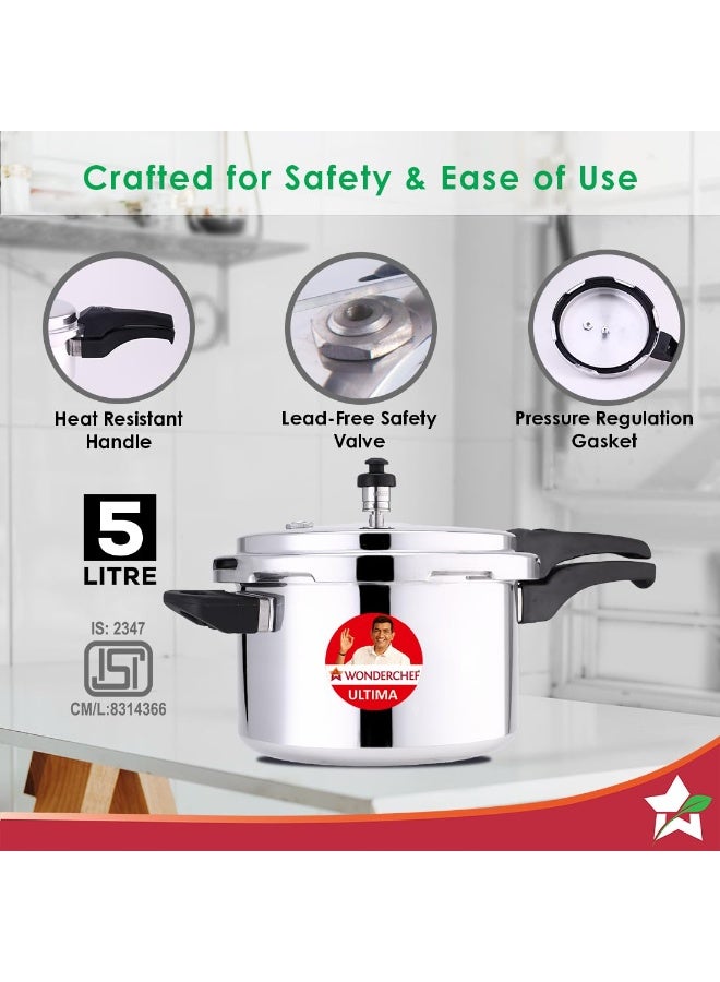 Wonderchef Outer Lid Aluminium Ultima Pressure Cooker, 5 litres, Silver - Image 4