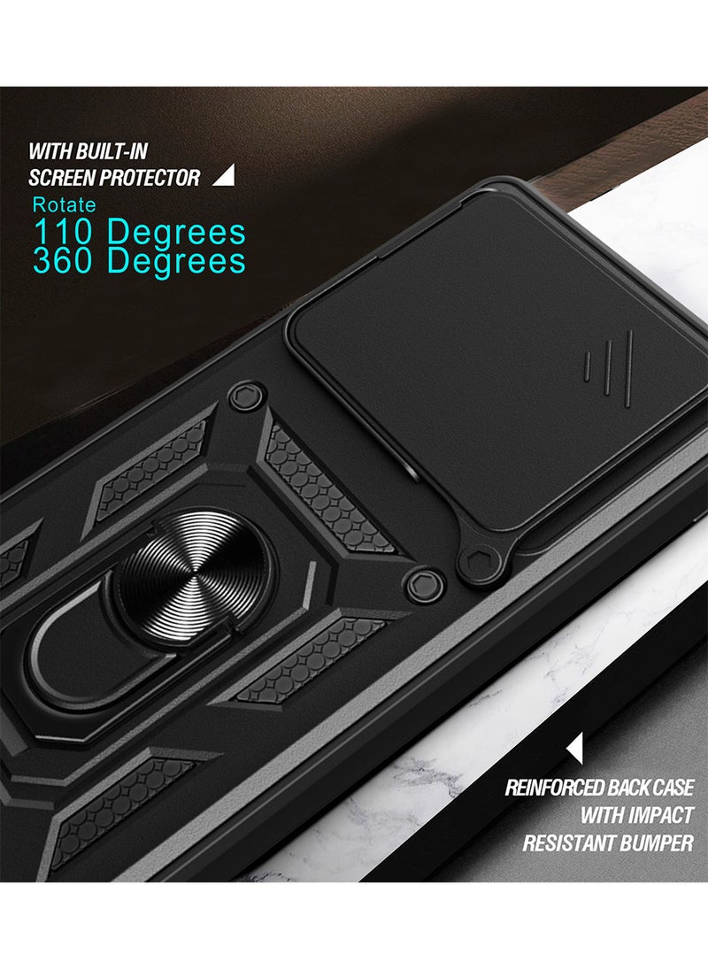 حافظة ل Xiaomi 15 5G مع غطاء كاميرا منزلق، مسند، PC+TPU ثنائي الطبقةBlack - Image 4