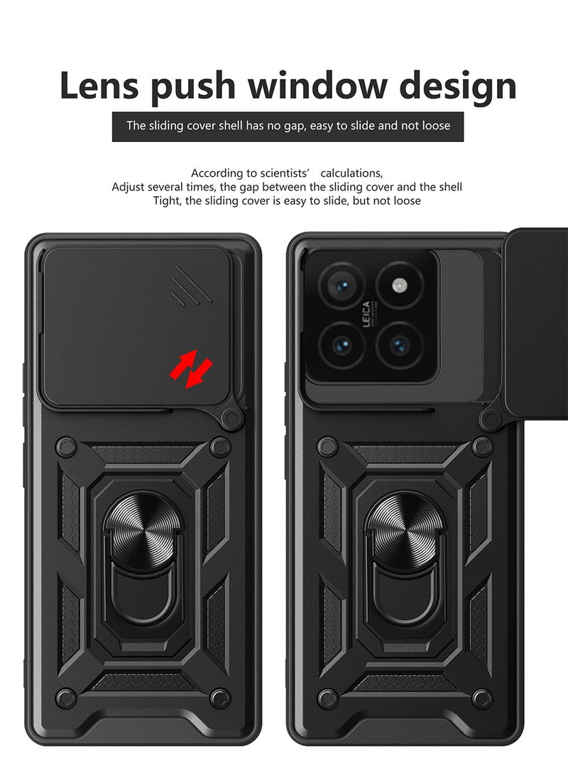 حافظة ل Xiaomi 15 5G مع غطاء كاميرا منزلق، مسند، PC+TPU ثنائي الطبقةBlack - Image 2