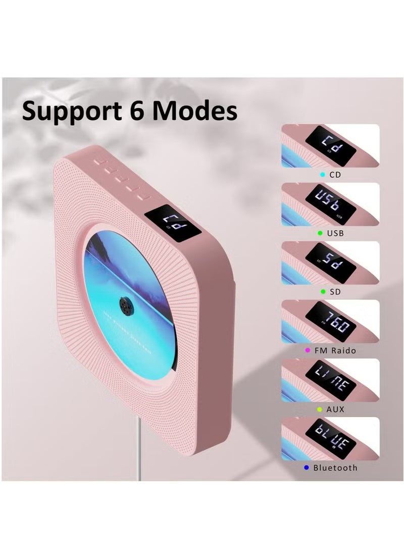 XiuWoo Retro Bluetooth CD Player - Portable & Wall-Mountable HiFi Music System with Remote Control | Plays CDs/USB/TF/FM Radio | Perfect for Kpop, Kids, Gift Giving (Includes Sleep Timer & AUX Input), Pink - Image 2