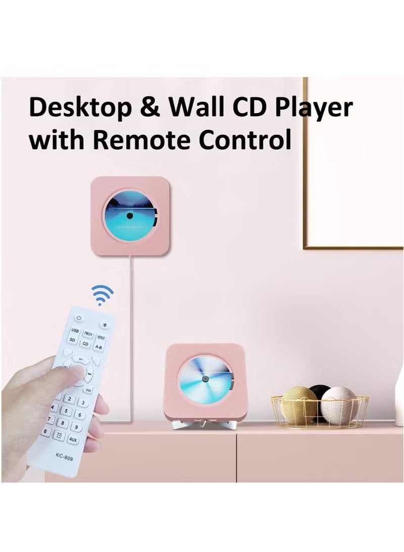 XiuWoo Retro Bluetooth CD Player - Portable & Wall-Mountable HiFi Music System with Remote Control | Plays CDs/USB/TF/FM Radio | Perfect for Kpop, Kids, Gift Giving (Includes Sleep Timer & AUX Input), Pink - Image 3