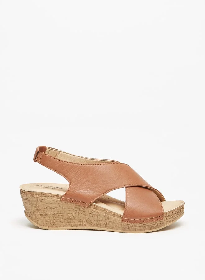Le Confort Women Cross Strap Wedge Sandals With Hook And Loop Closure