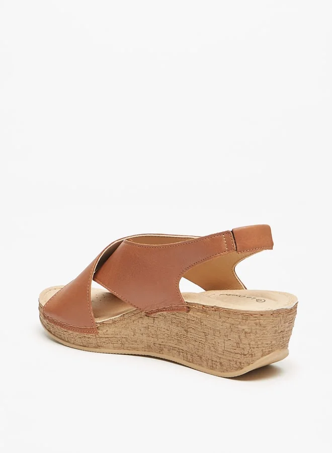 Le Confort Women Cross Strap Wedge Sandals With Hook And Loop Closure
